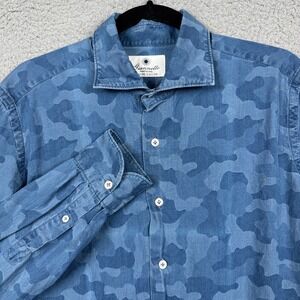 Giannetto Shirt Mens L Blue Camo Button Up Made In Italy Preppy Heritage Classic